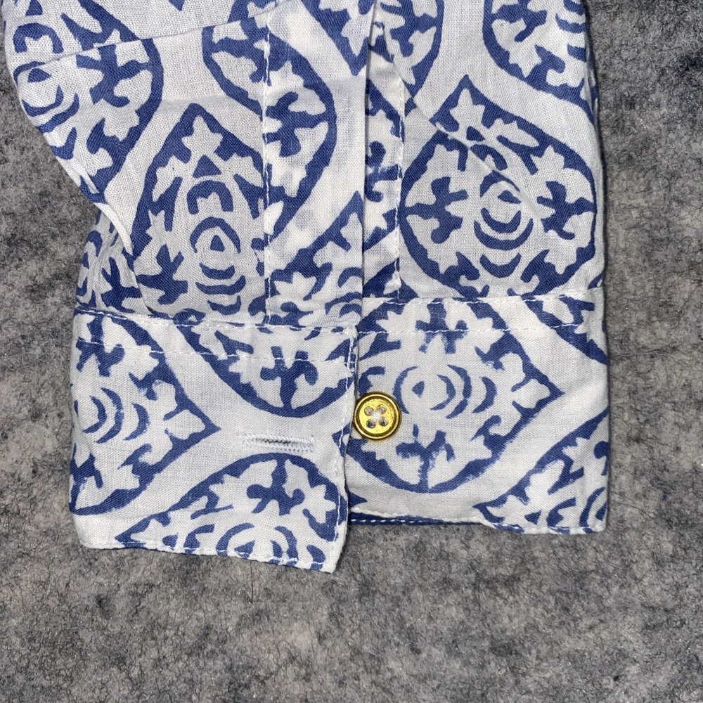 Liza Byrd Tunic Top Women's Small‎ Blue & White Damask Print Beachy Nautical - Picture 11 of 13